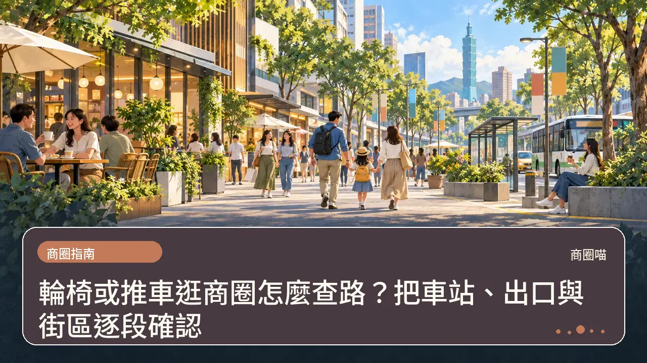 輪椅或推車逛商圈怎麼查路？把車站、出口與街區逐段確認主題插畫