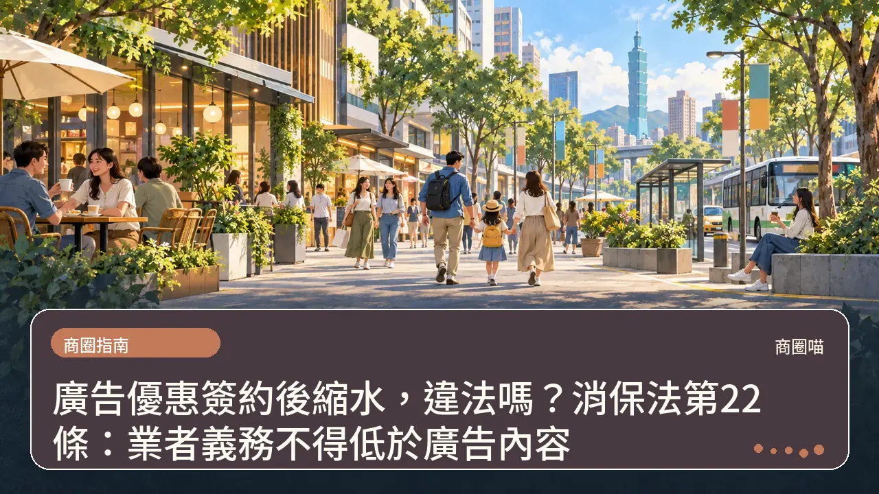 廣告優惠簽約後縮水，違法嗎？消保法第22條：業者義務不得低於廣告內容主題插畫