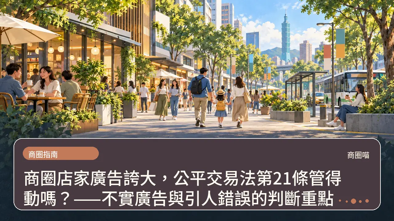商圈店家廣告誇大,公平交易法第21條管得動嗎?——不實廣告與引人錯誤的判斷重點主題插畫