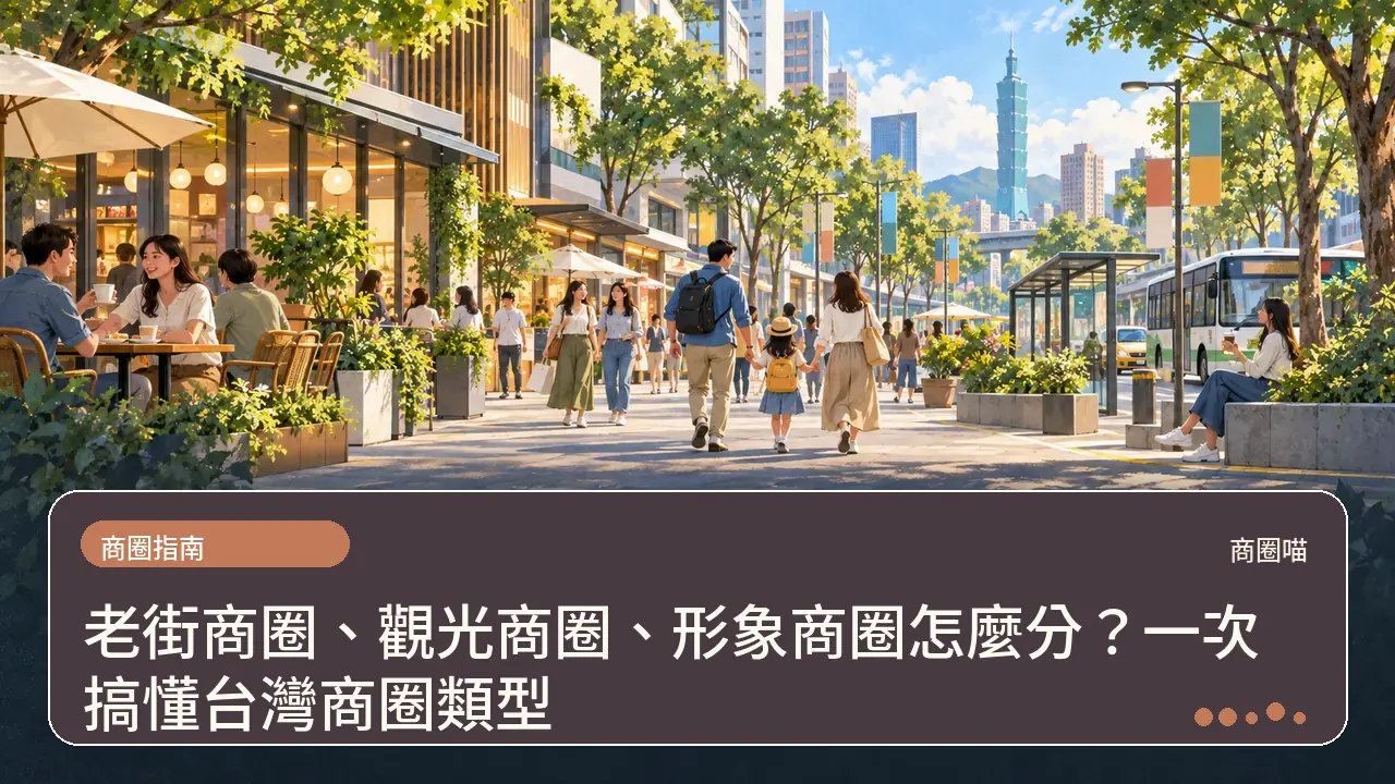 老街商圈、觀光商圈、形象商圈怎麼分?一次搞懂台灣商圈類型主題插畫