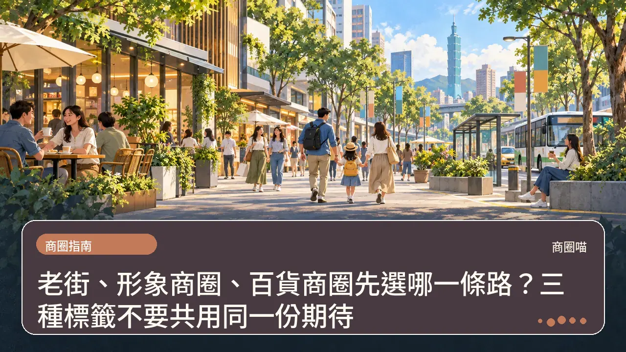 老街、形象商圈、百貨商圈先選哪一條路?三種標籤不要共用同一份期待主題插畫