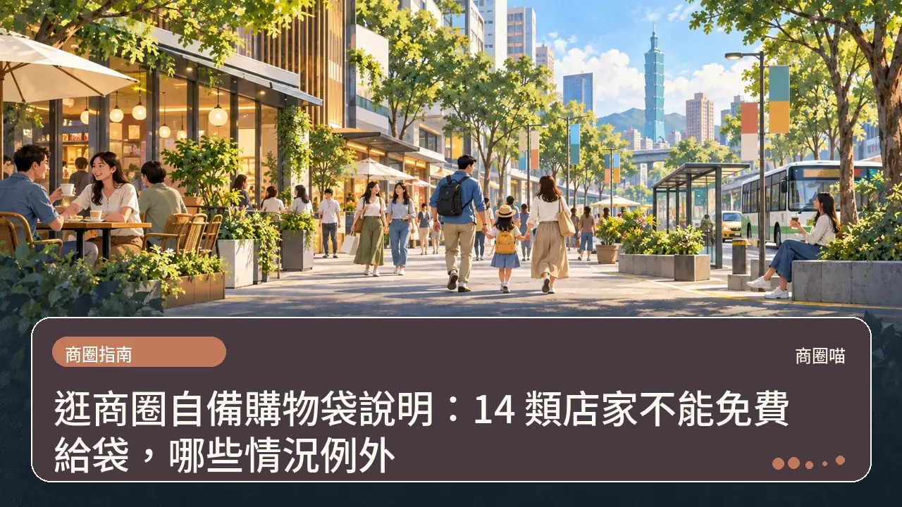 逛商圈自備購物袋說明：14 類店家不能免費給袋，哪些情況例外主題插畫