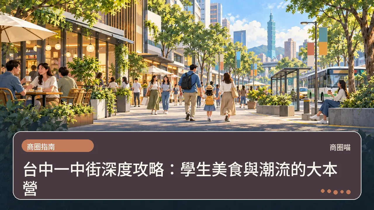 台中一中街深度攻略：學生美食與潮流的大本營主題插畫